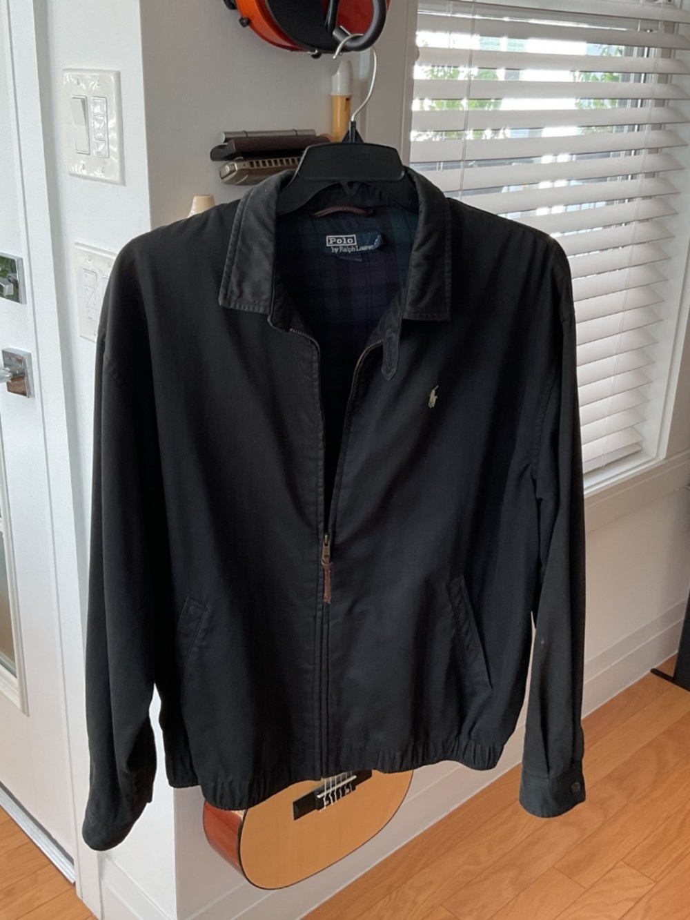 Polo Ralph Lauren Harrington Jacket Mens L Black Plaid Lined Pony Golf Vintage